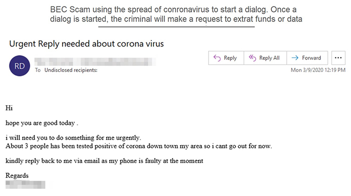 Example of coronavirus related scam email